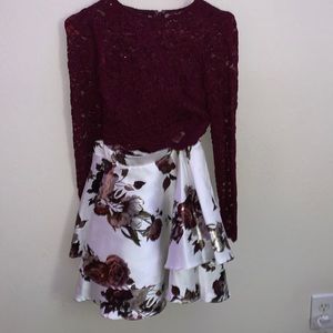 Two piece lace long sleeve top and skirt